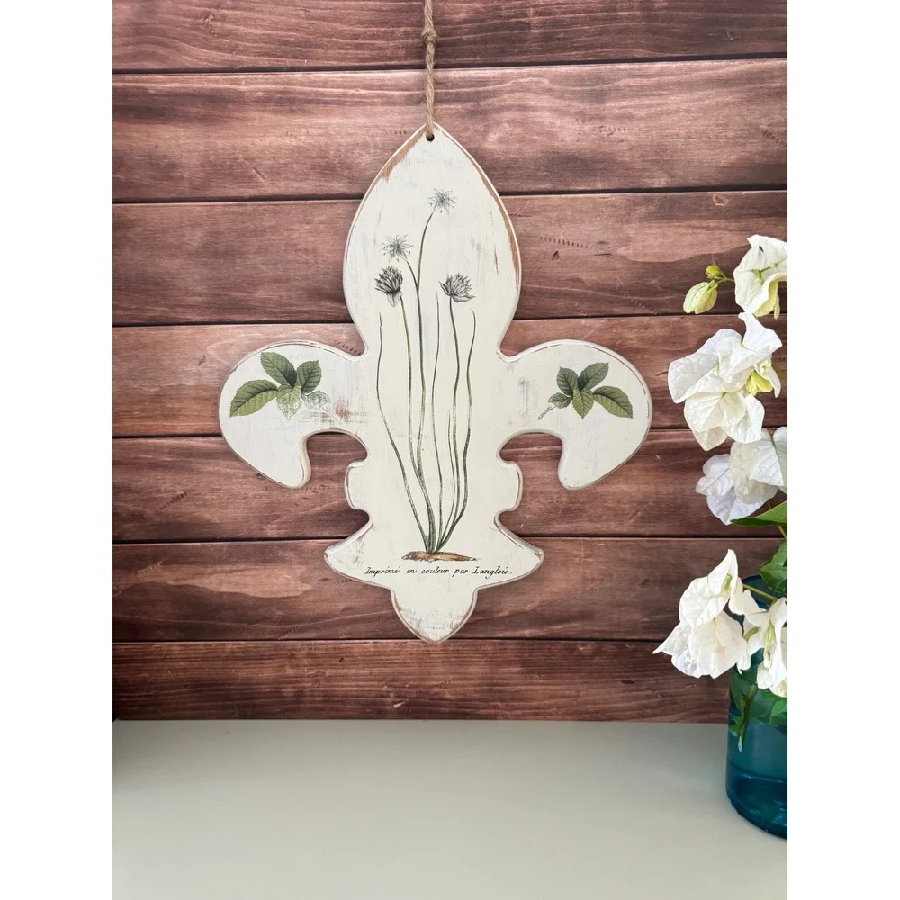 French country wall decor set of two, botanical Fleur de Lis cottage wall art